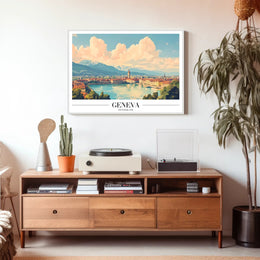 Geneva Travel Poster: Serene European Landscape with Lake View PosterGoat