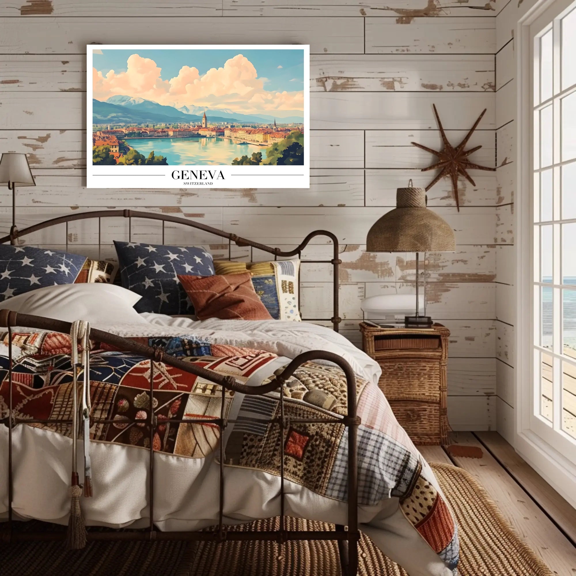 Geneva Travel Poster: Serene European Landscape with Lake View PosterGoat