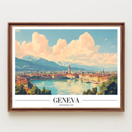 Geneva Travel Poster: Serene European Landscape with Lake View PosterGoat