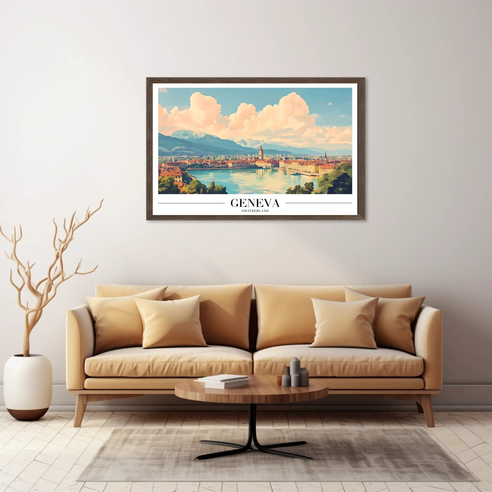 Geneva Travel Poster: Serene European Landscape with Lake View PosterGoat