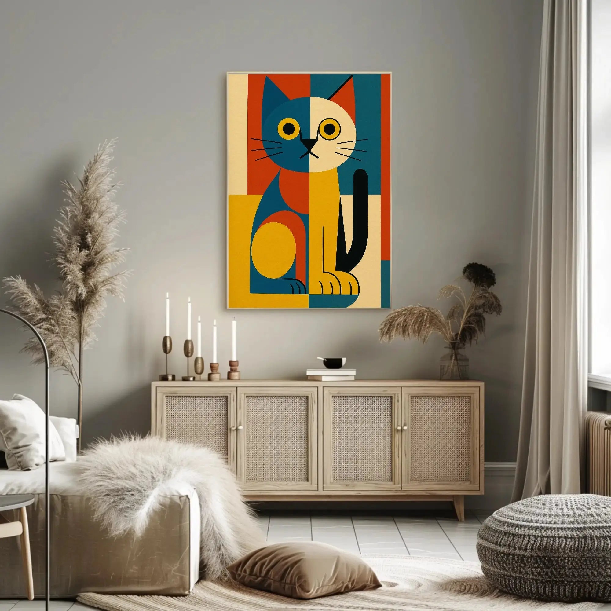 Geometric Cat Abstract Art Animal Poster PosterGoat