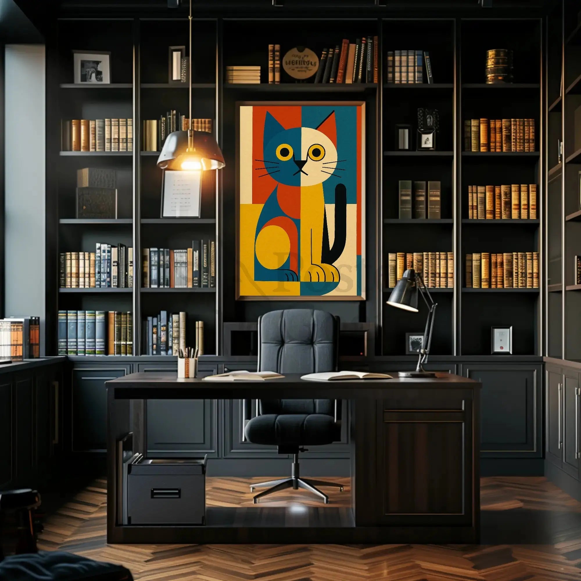 Geometric Cat Abstract Art Animal Poster PosterGoat