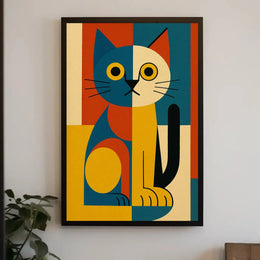 Geometric Cat Abstract Art Animal Poster PosterGoat
