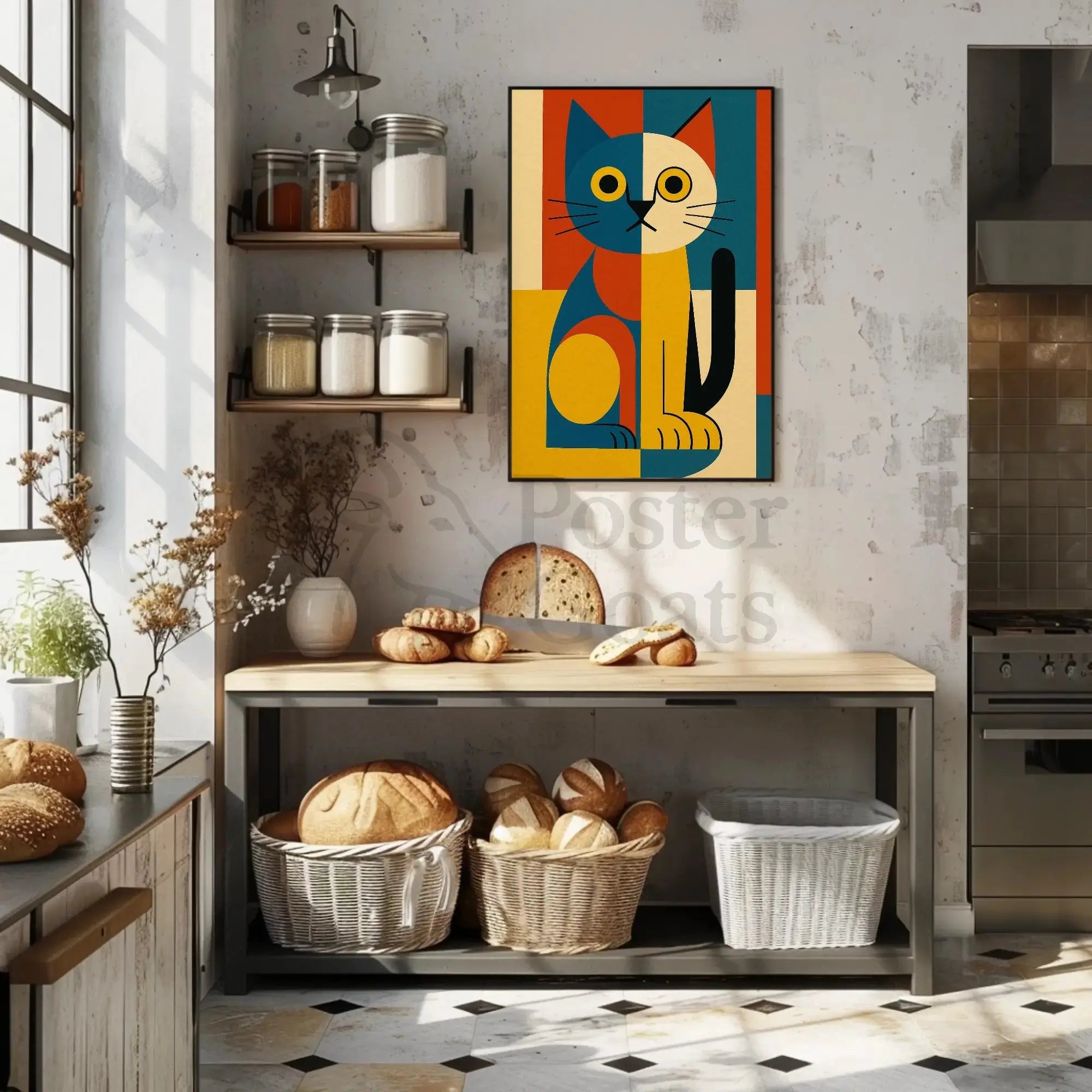 Geometric Cat Abstract Art Animal Poster PosterGoat