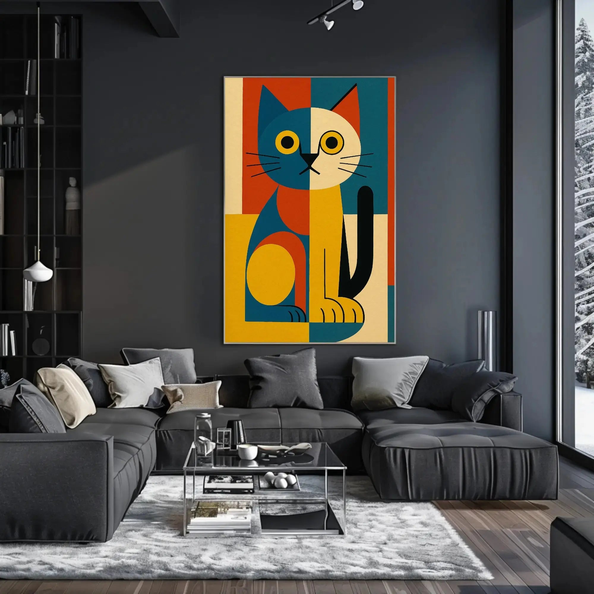 Geometric Cat Abstract Art Animal Poster PosterGoat