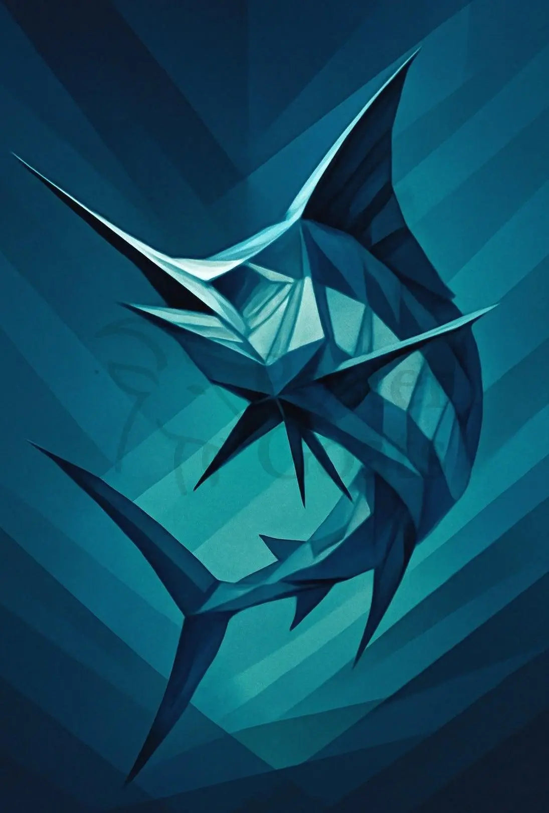 Geometric Marine Creature Art Print Abstract, Artistic, or Pop Culture Poster PosterGoat