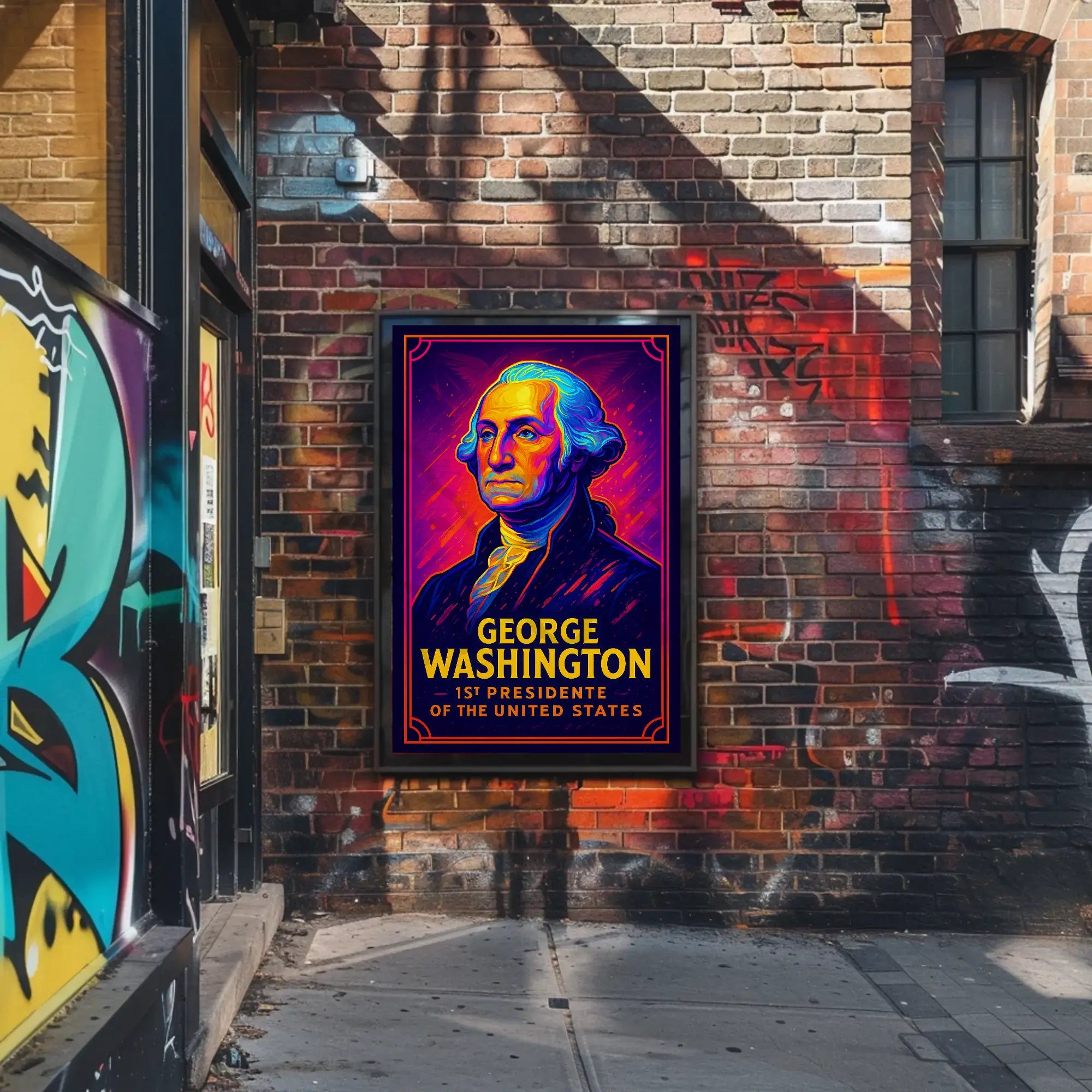 George Washington Neon Tribute Historical Poster PosterGoat