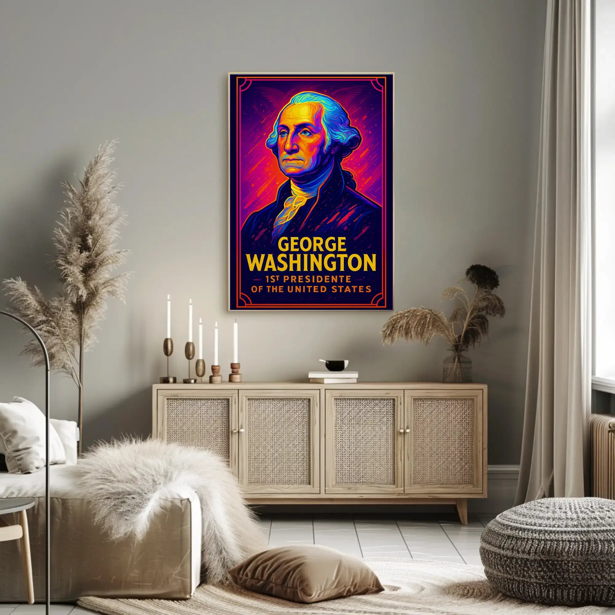 George Washington Neon Tribute Historical Poster PosterGoat