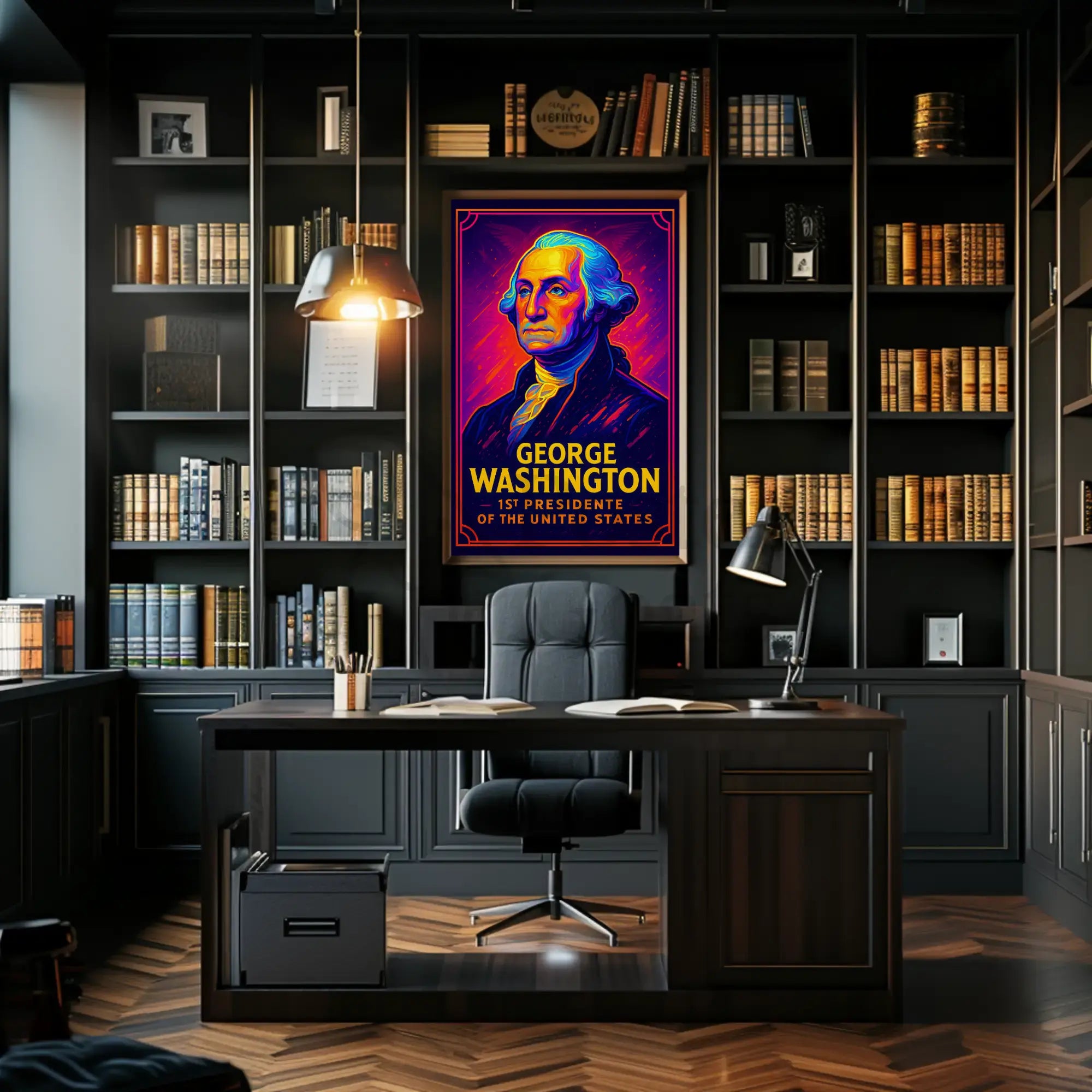 George Washington Neon Tribute Historical Poster PosterGoat