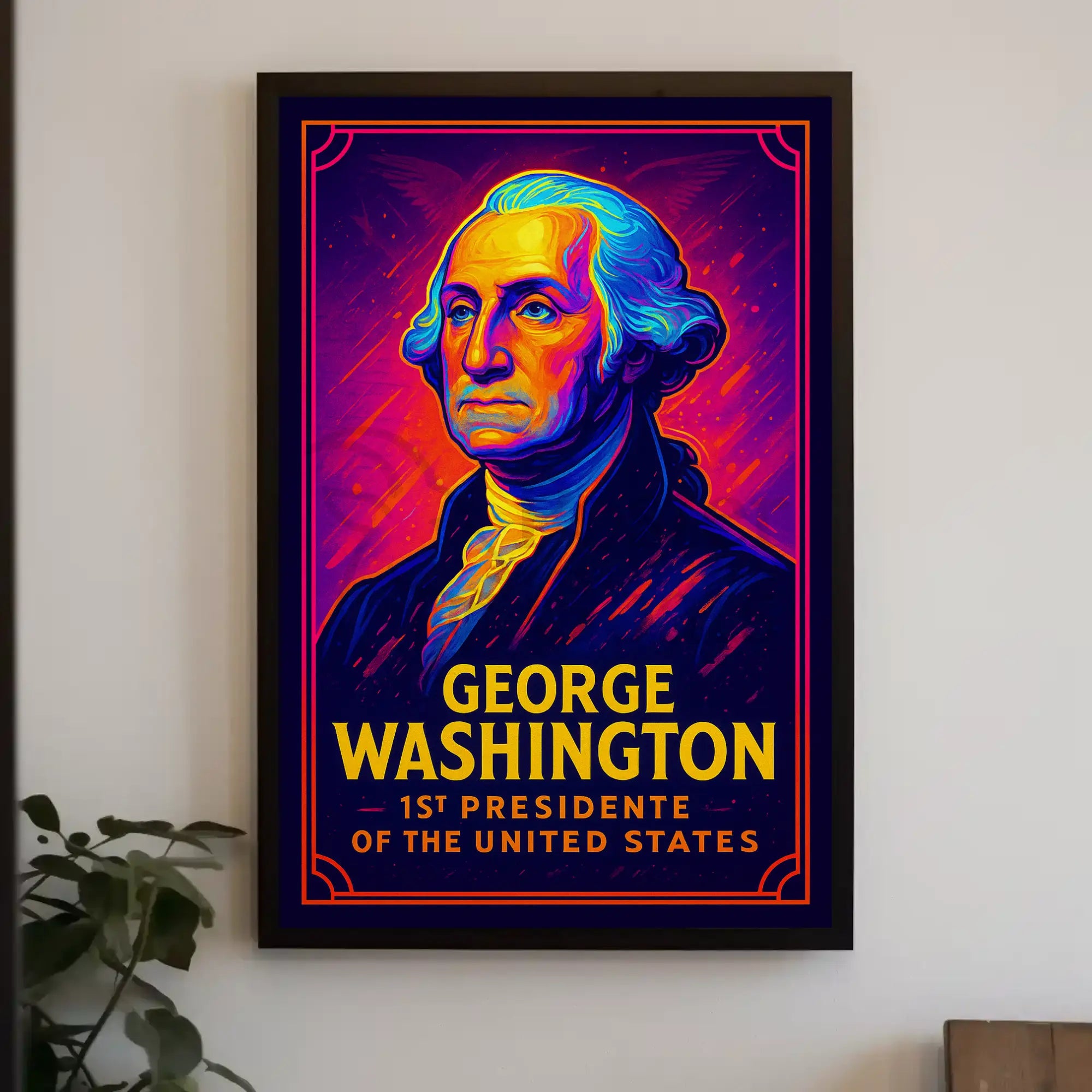 George Washington Neon Tribute Historical Poster PosterGoat