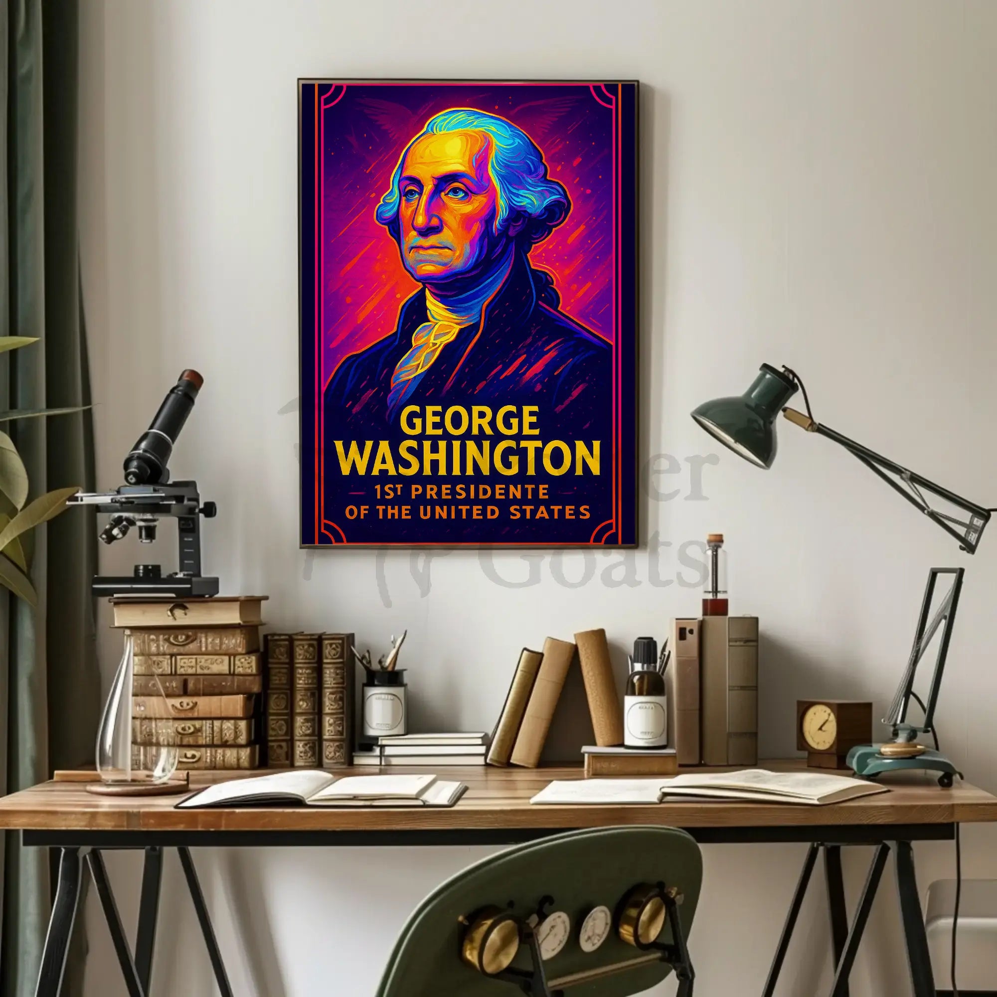 George Washington Neon Tribute Historical Poster PosterGoat