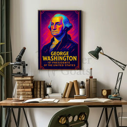 George Washington Neon Tribute Historical Poster PosterGoat