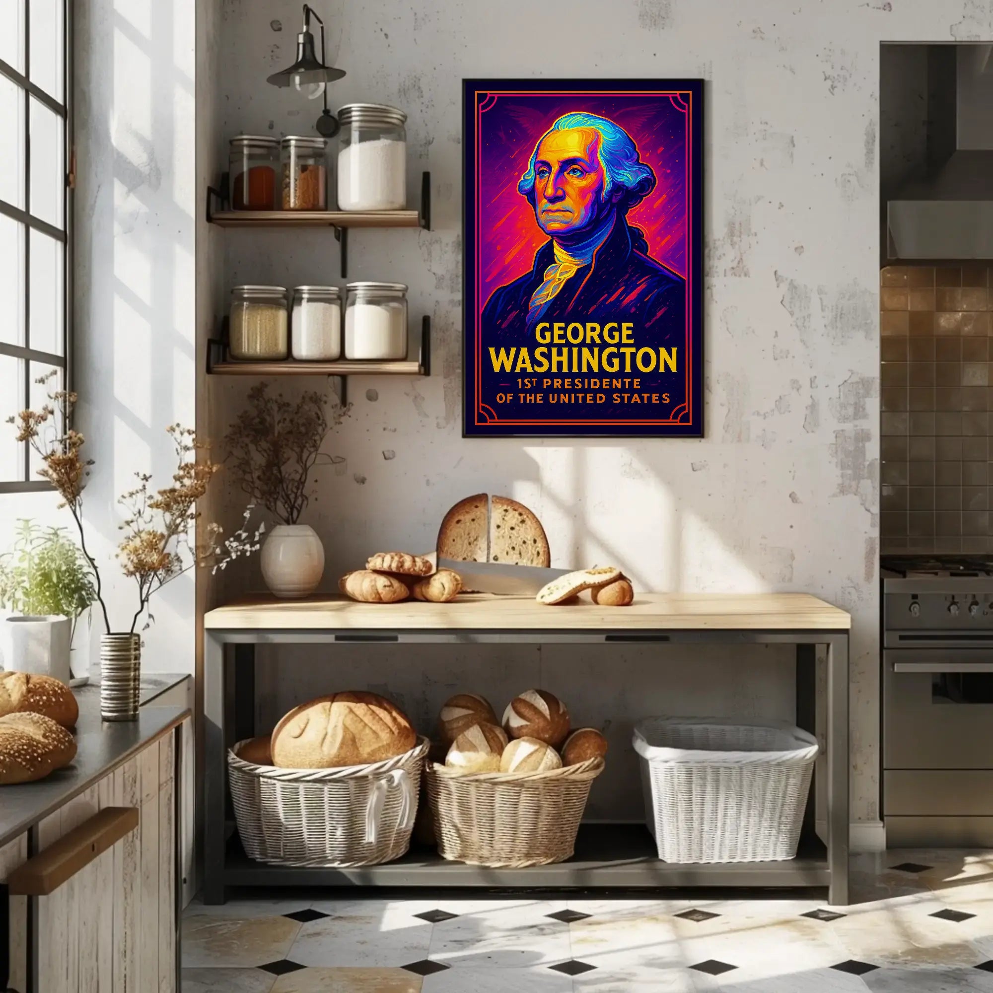George Washington Neon Tribute Historical Poster PosterGoat