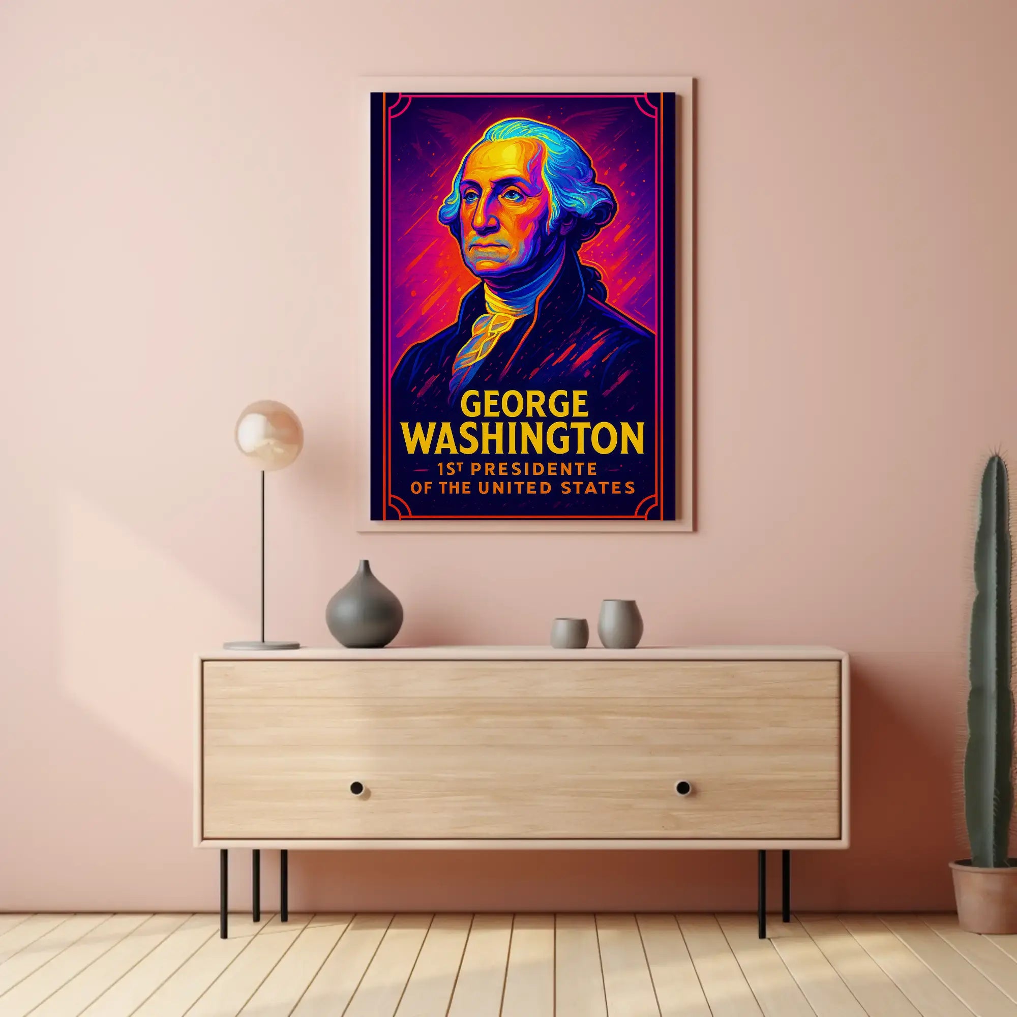 George Washington Neon Tribute Historical Poster PosterGoat