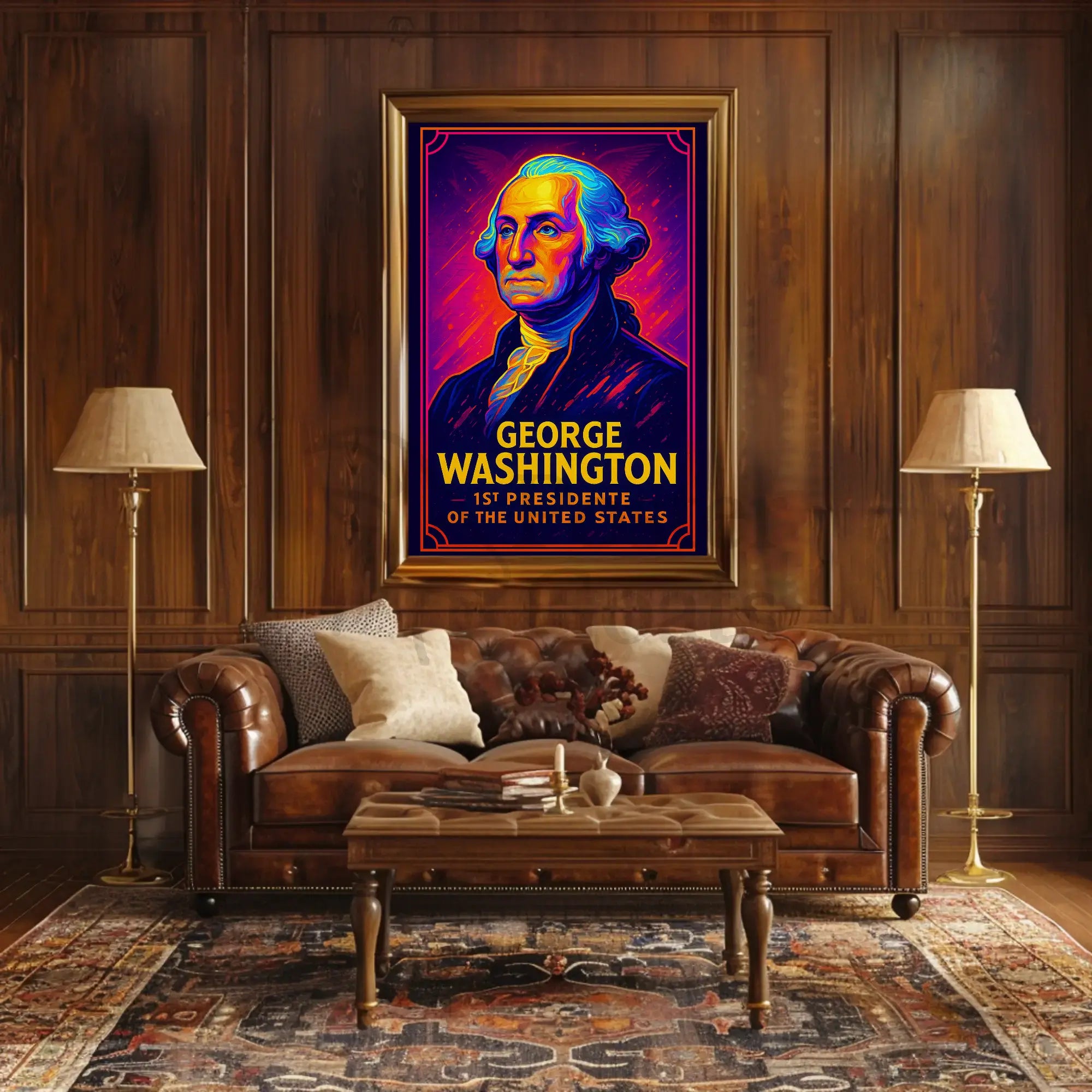 George Washington Neon Tribute Historical Poster PosterGoat