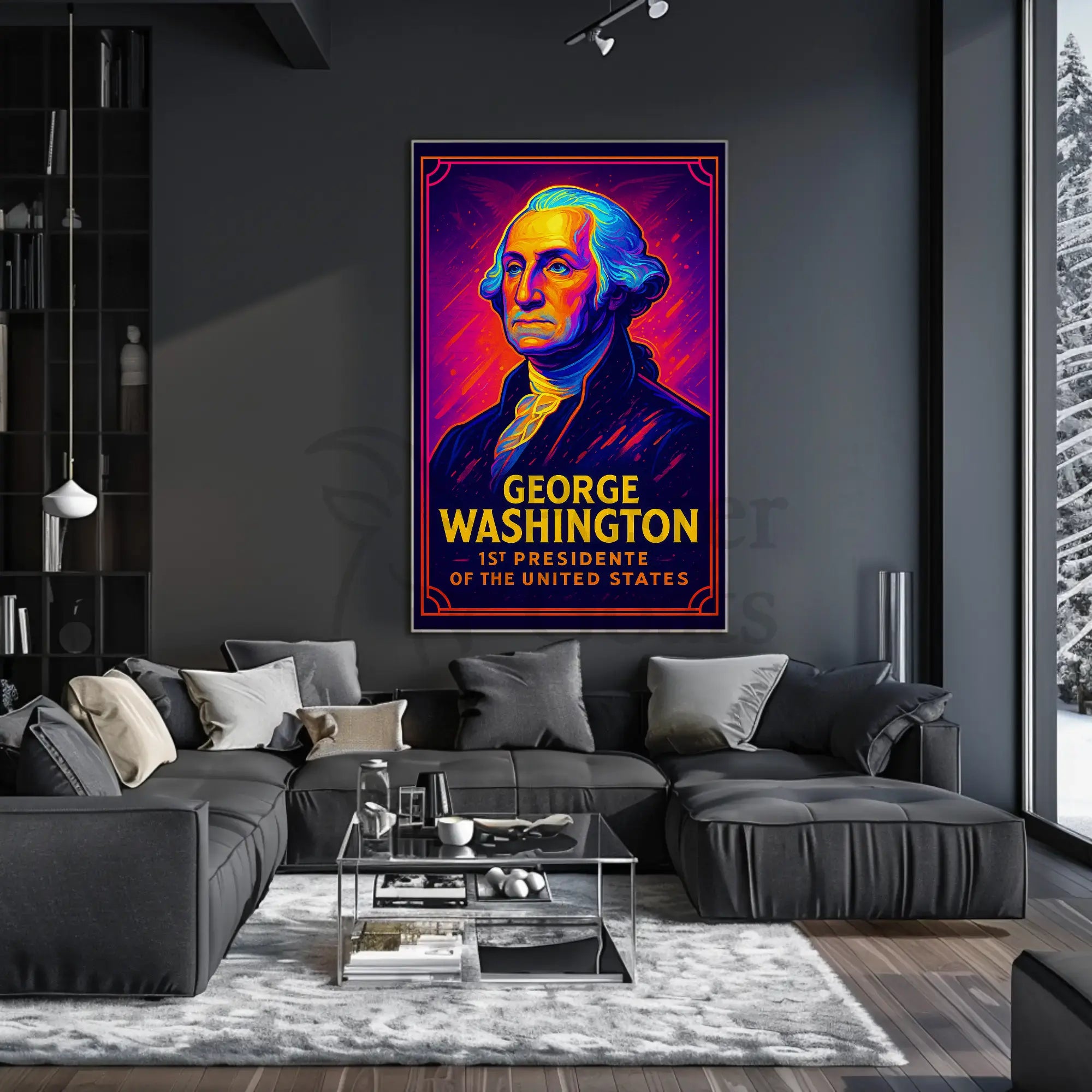 George Washington Neon Tribute Historical Poster PosterGoat