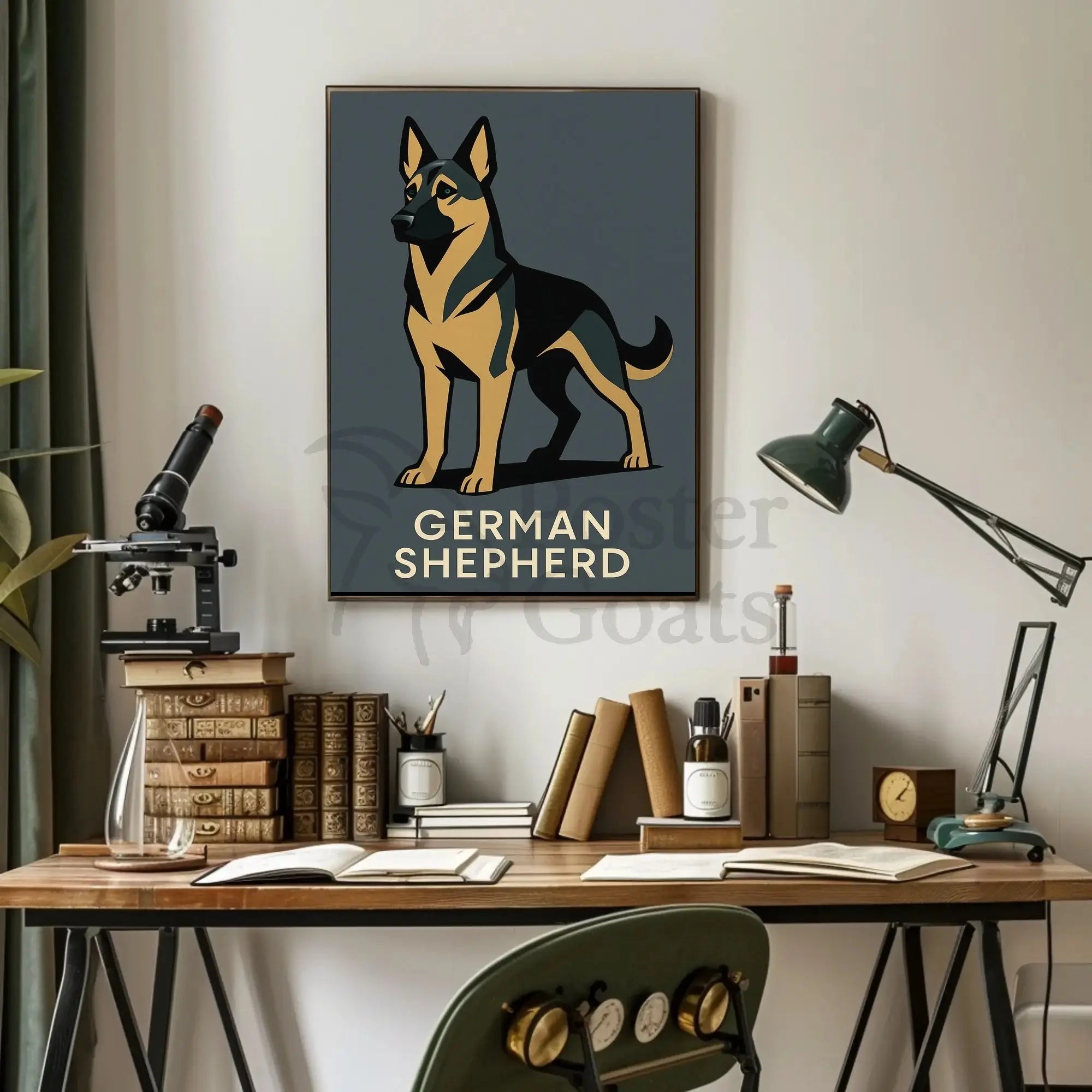 German Shepherd Dog Breed Minimalist Illustration Poster PosterGoat