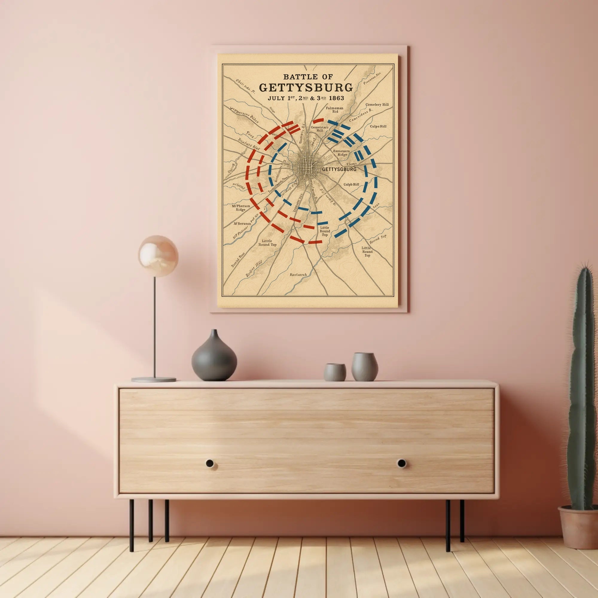 Gettysburg Vintage Map Historical or Presidential Poster PosterGoat