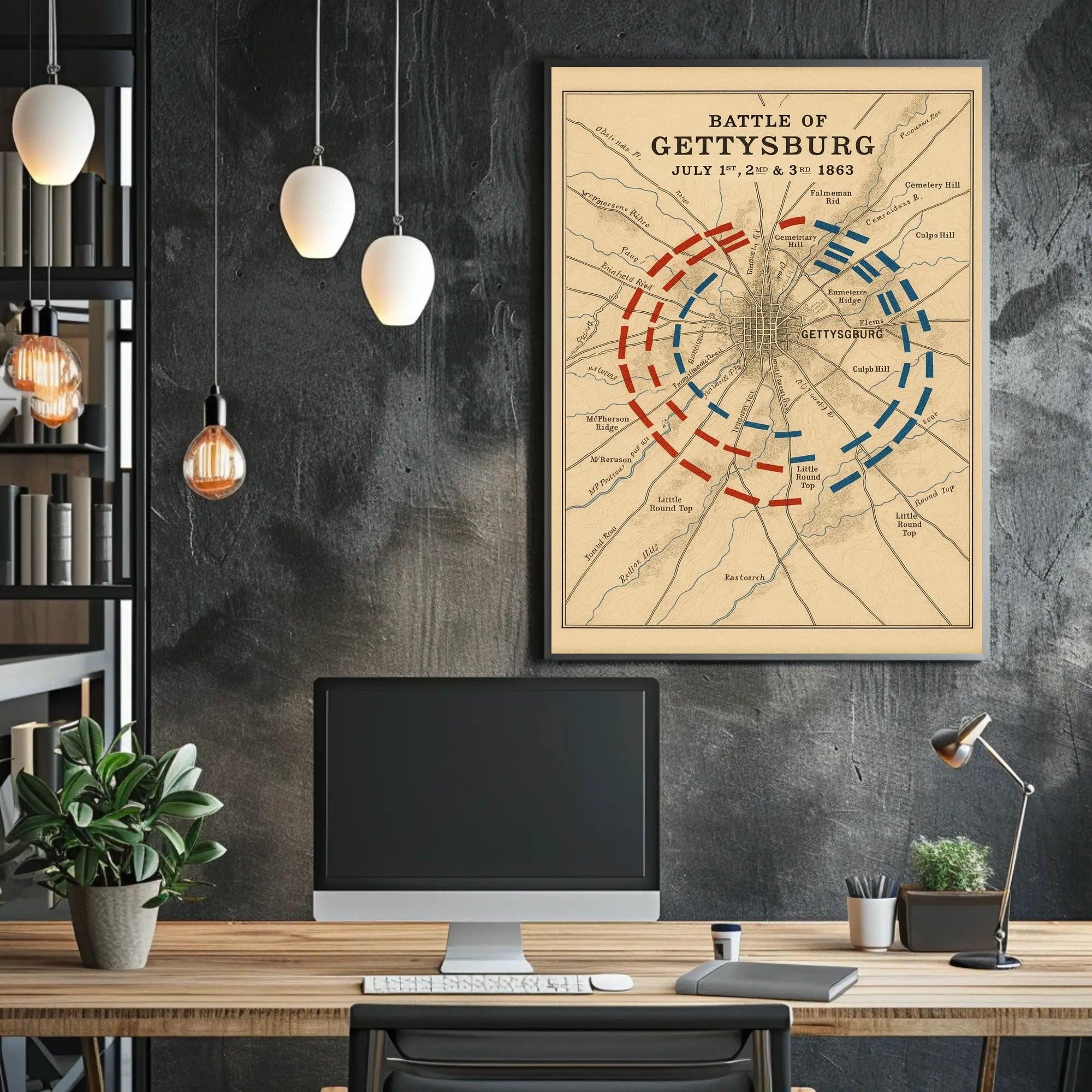 Gettysburg Vintage Map Historical or Presidential Poster PosterGoat