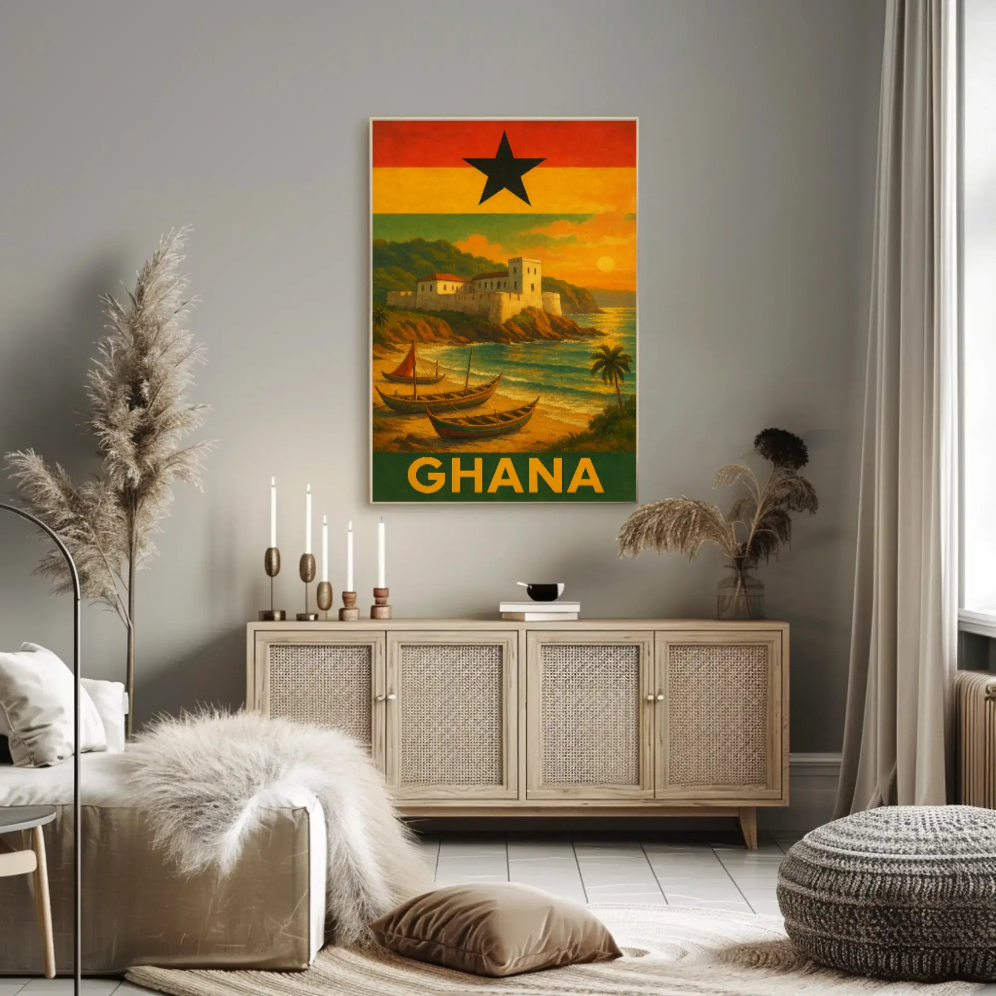 Ghanaian Coastal Heritage Vintage Travel Poster PosterGoat