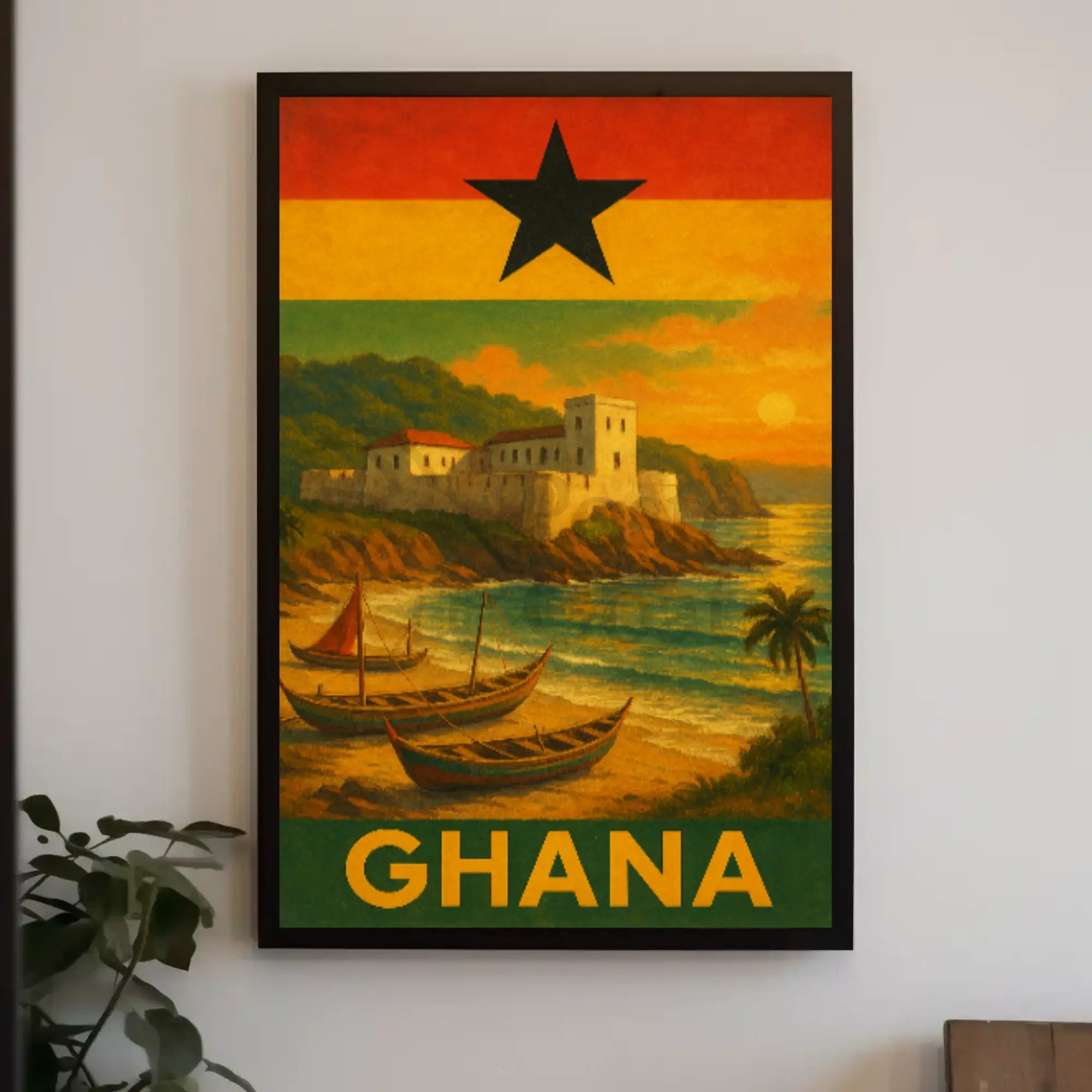Ghanaian Coastal Heritage Vintage Travel Poster PosterGoat