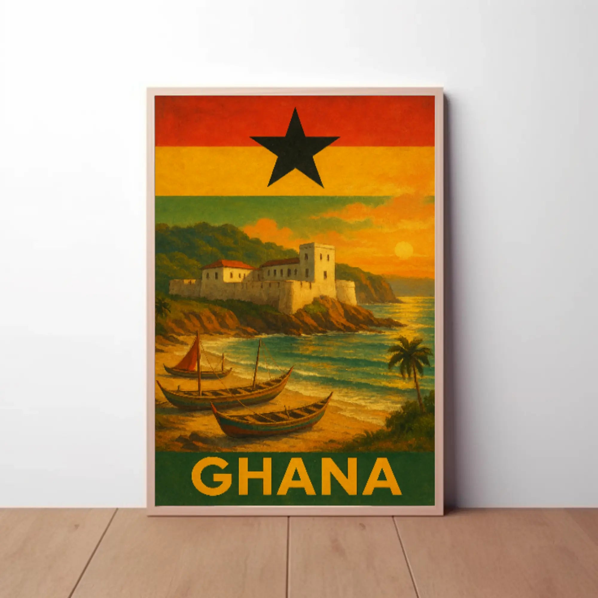 Ghanaian Coastal Heritage Vintage Travel Poster PosterGoat