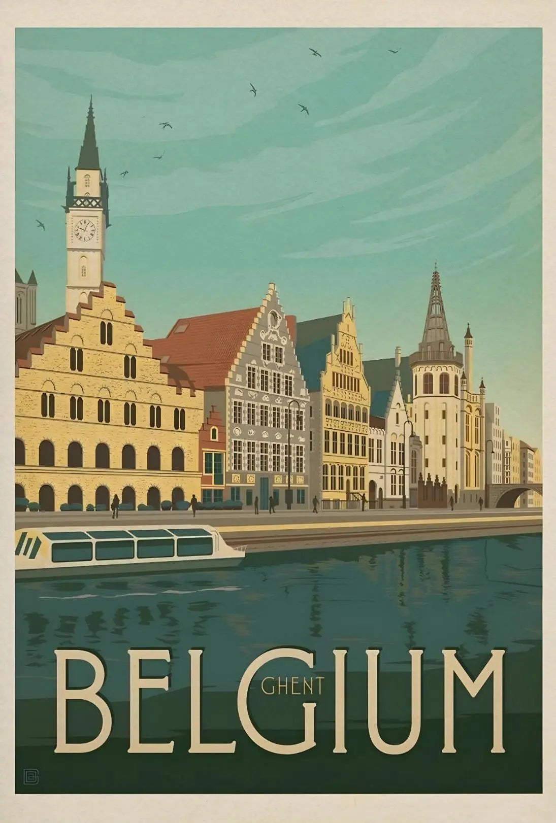 Ghent Belgium Vintage Travel Art Poster PosterGoat