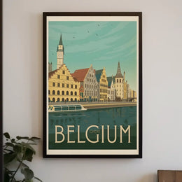 Ghent Belgium Vintage Travel Art Poster PosterGoat