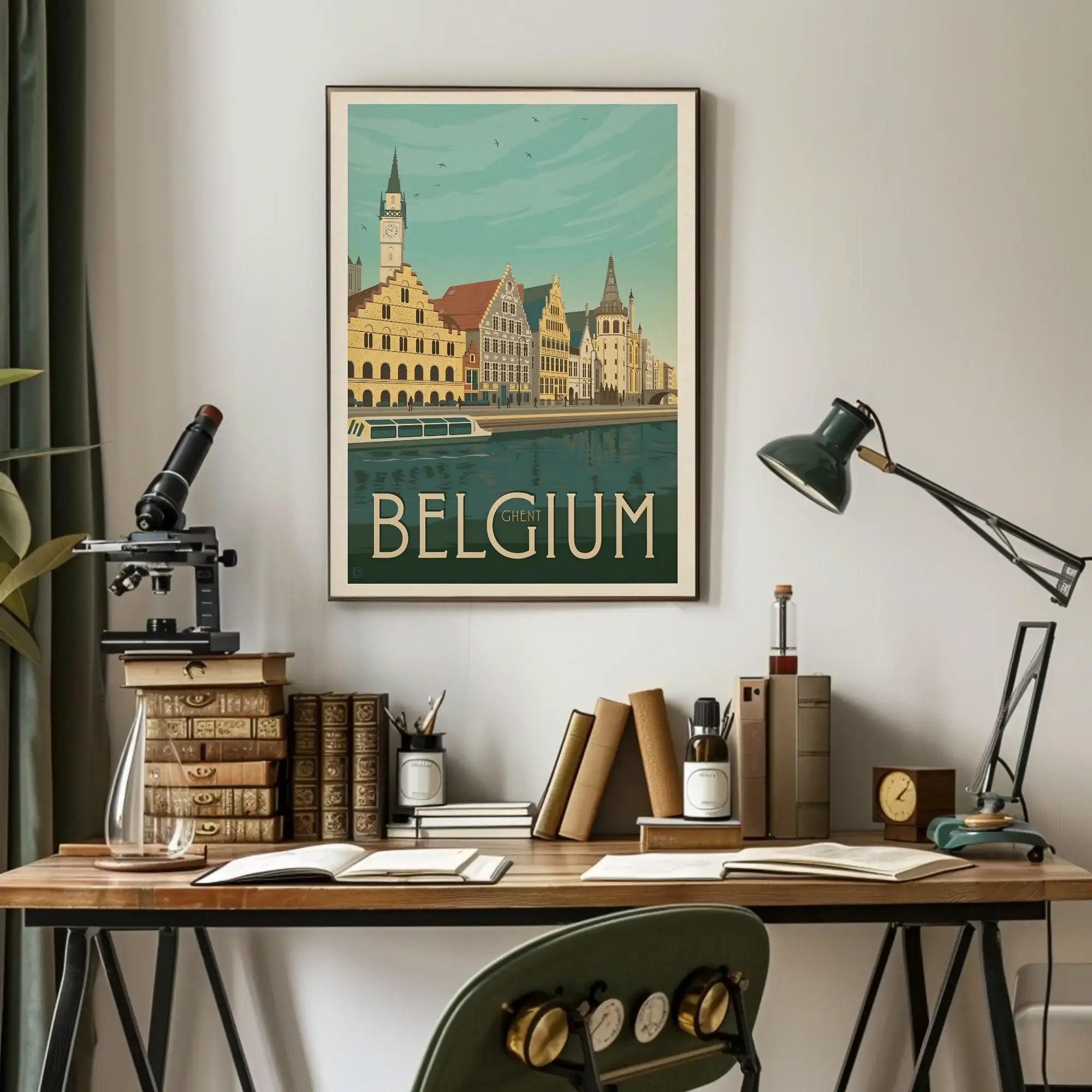 Ghent Belgium Vintage Travel Art Poster PosterGoat