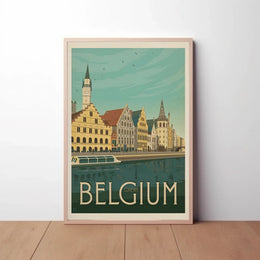 Ghent Belgium Vintage Travel Art Poster PosterGoat