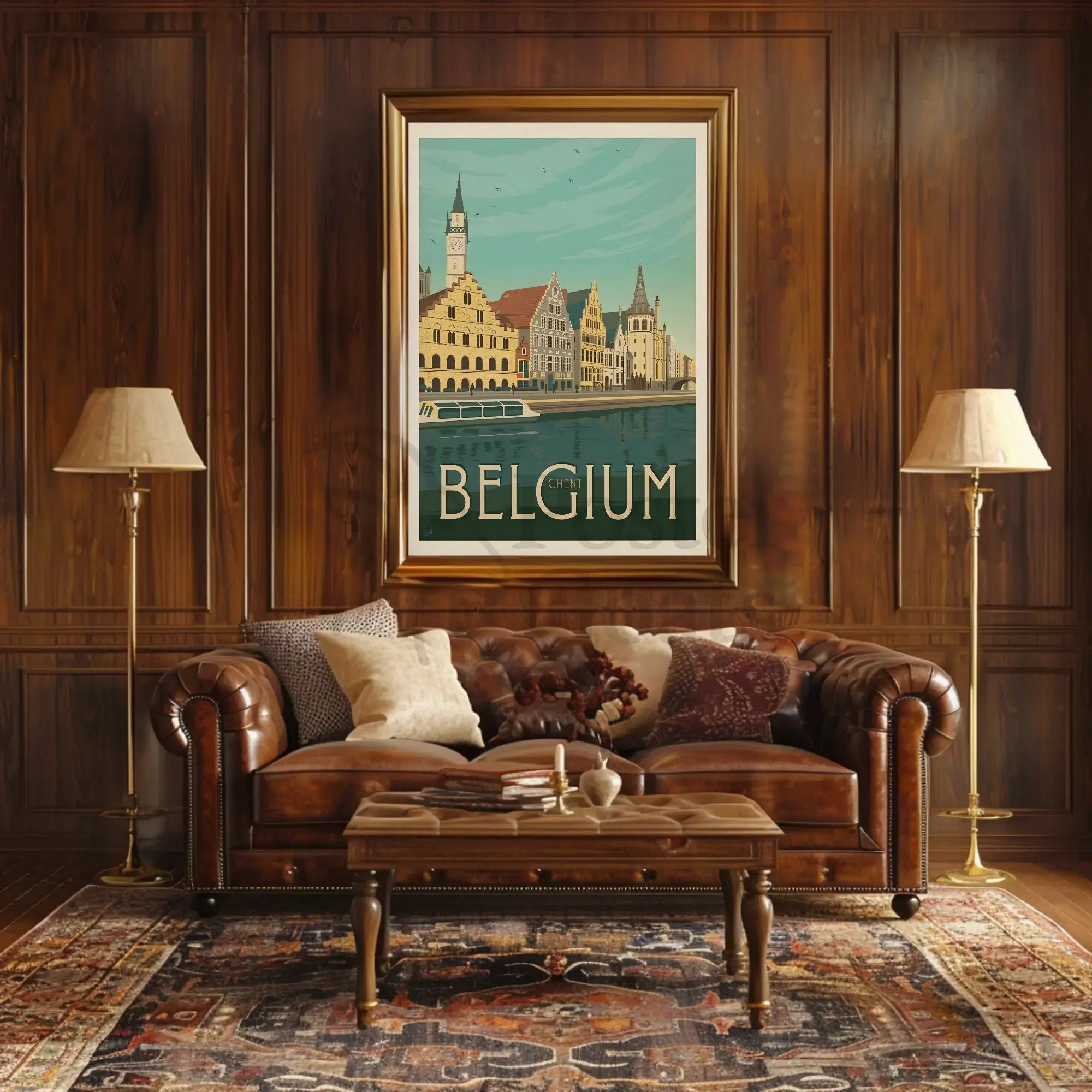 Ghent Belgium Vintage Travel Art Poster PosterGoat