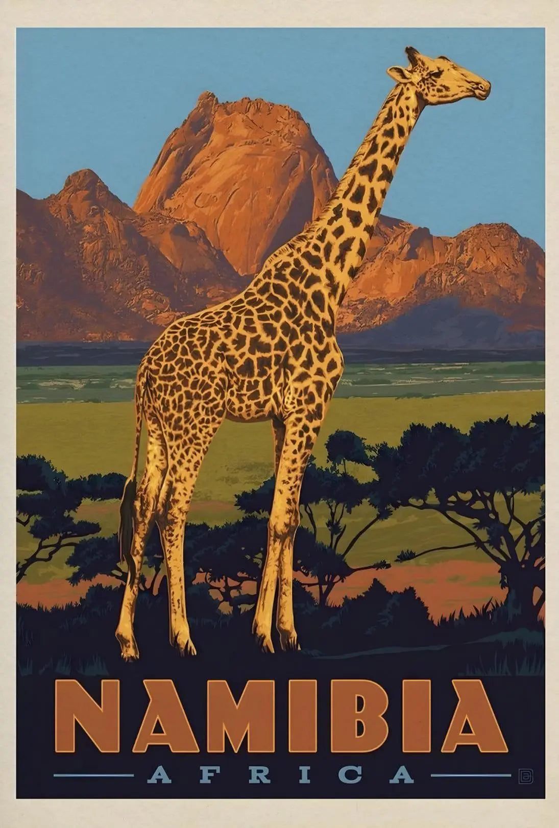 Giraffe Adventure Vintage Namibia Travel Poster PosterGoat