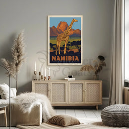 Giraffe Adventure Vintage Namibia Travel Poster PosterGoat