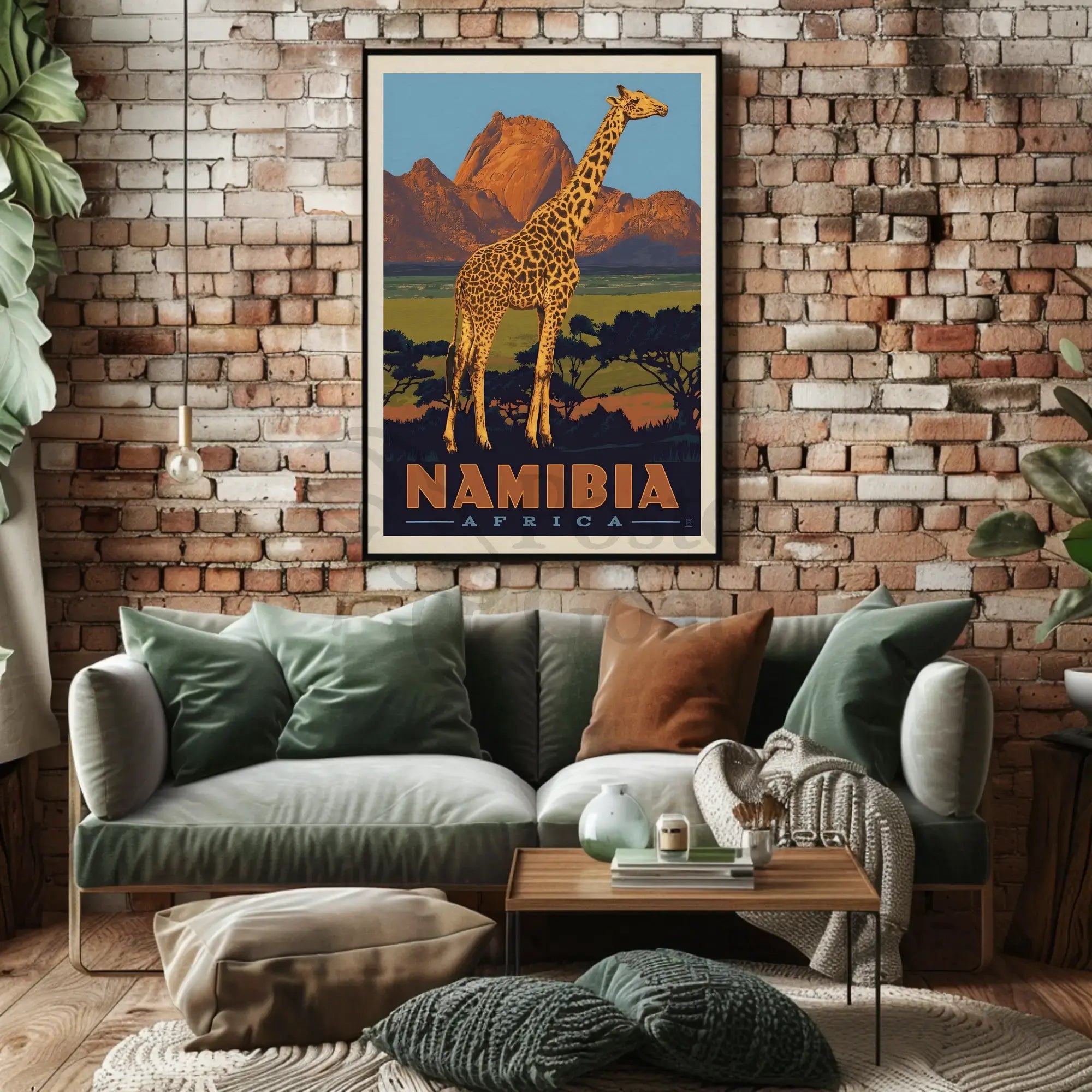 Giraffe Adventure Vintage Namibia Travel Poster PosterGoat
