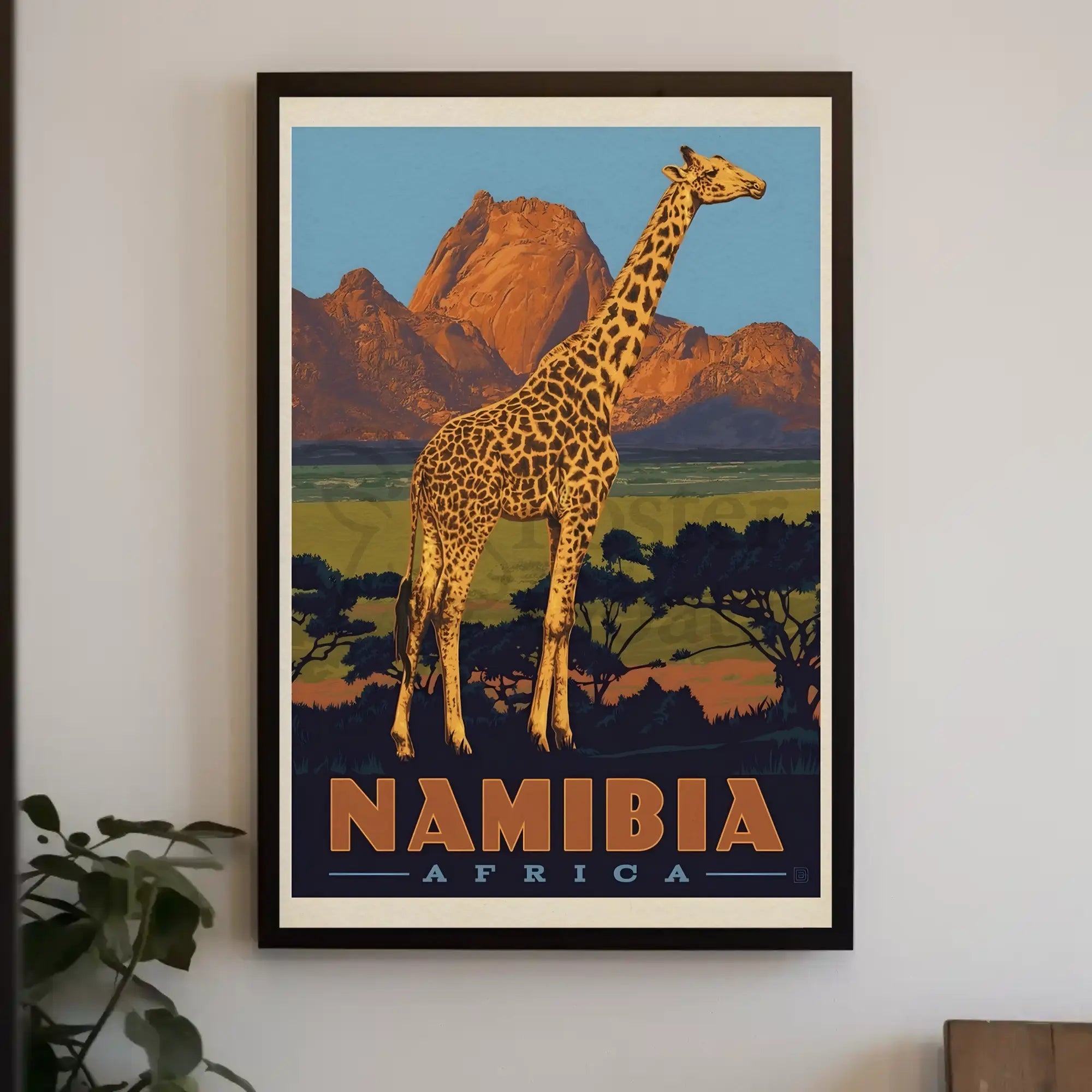 Giraffe Adventure Vintage Namibia Travel Poster PosterGoat