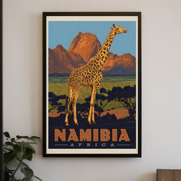 Giraffe Adventure Vintage Namibia Travel Poster PosterGoat