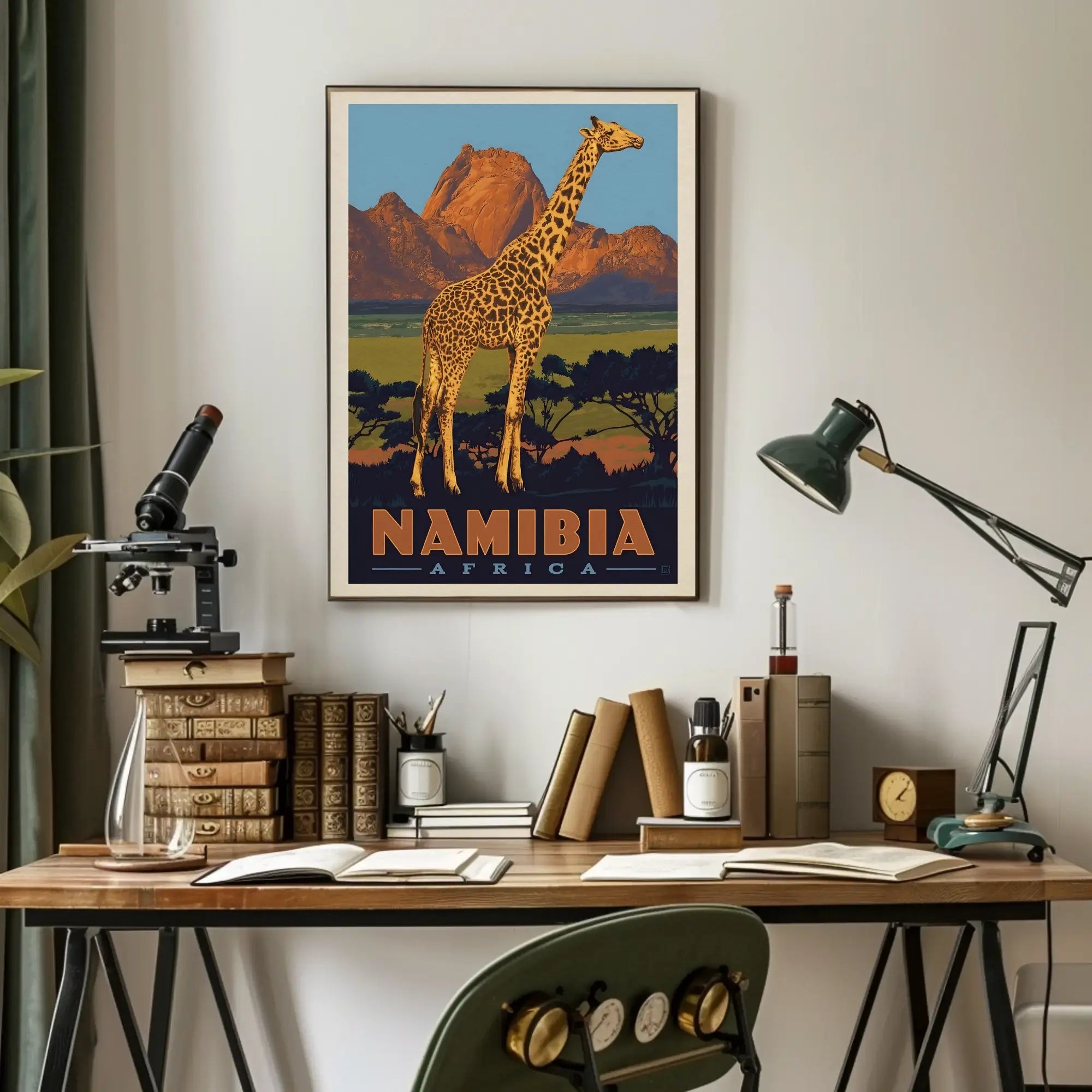 Giraffe Adventure Vintage Namibia Travel Poster PosterGoat