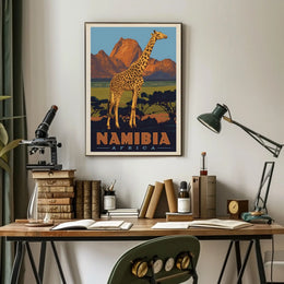 Giraffe Adventure Vintage Namibia Travel Poster PosterGoat