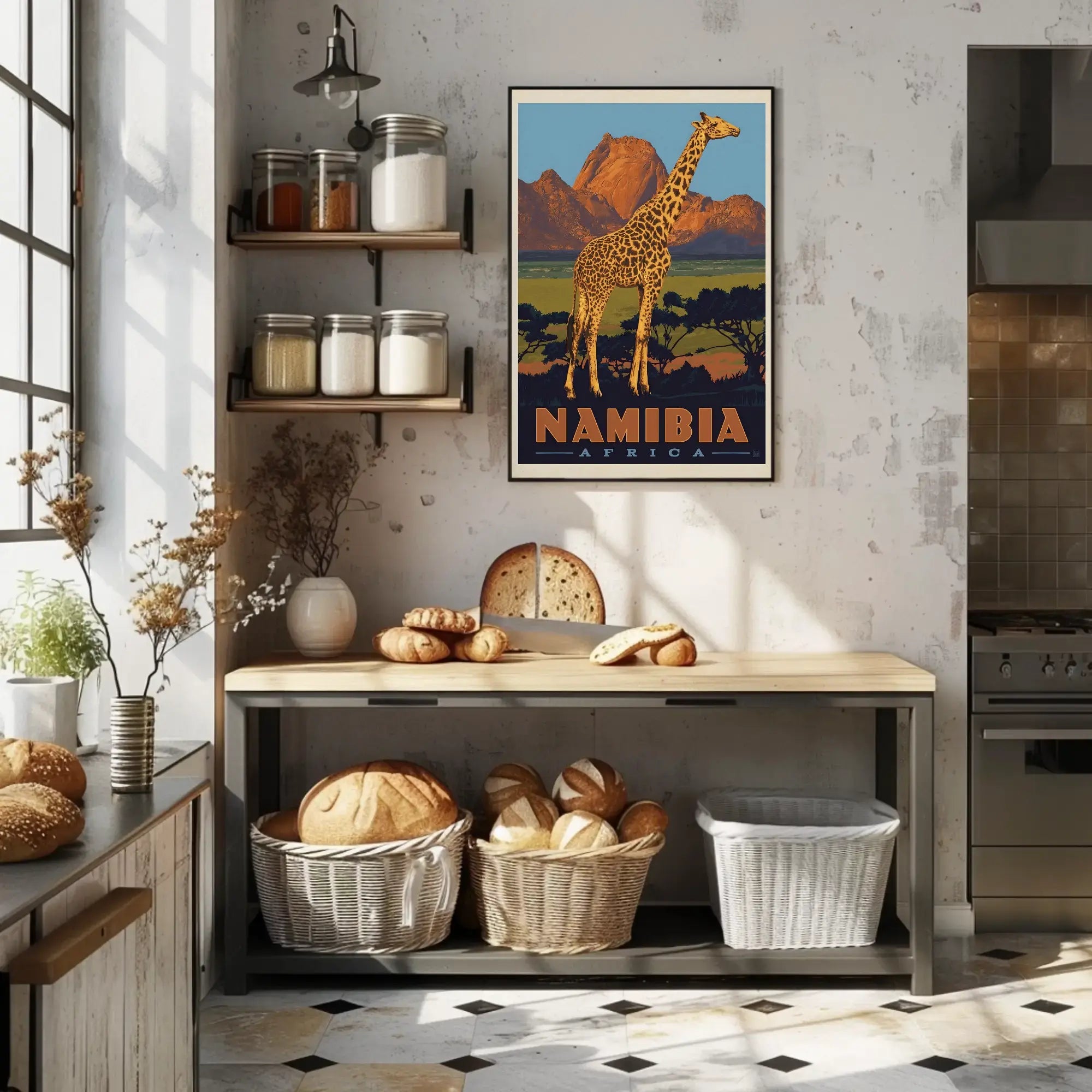 Giraffe Adventure Vintage Namibia Travel Poster PosterGoat