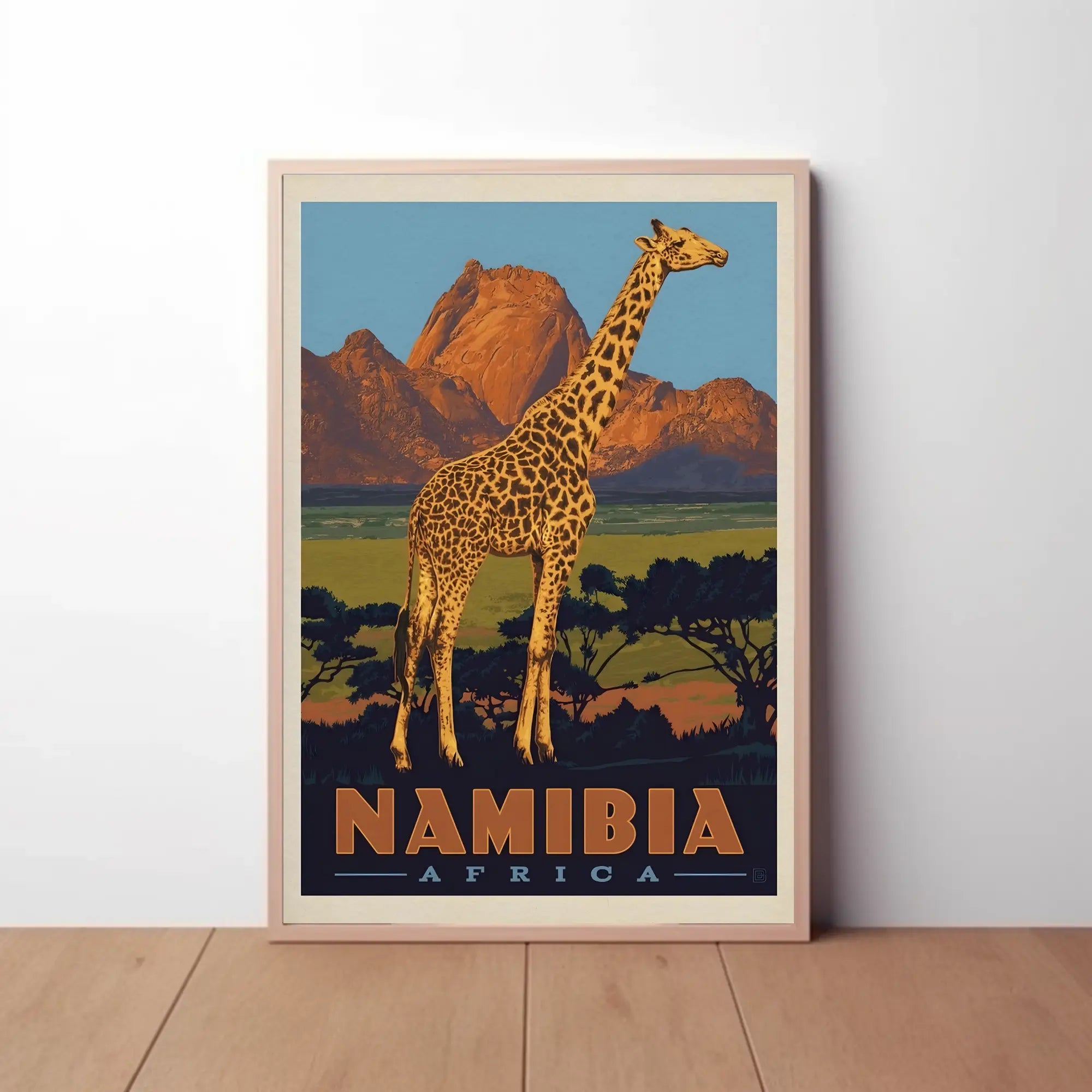 Giraffe Adventure Vintage Namibia Travel Poster PosterGoat