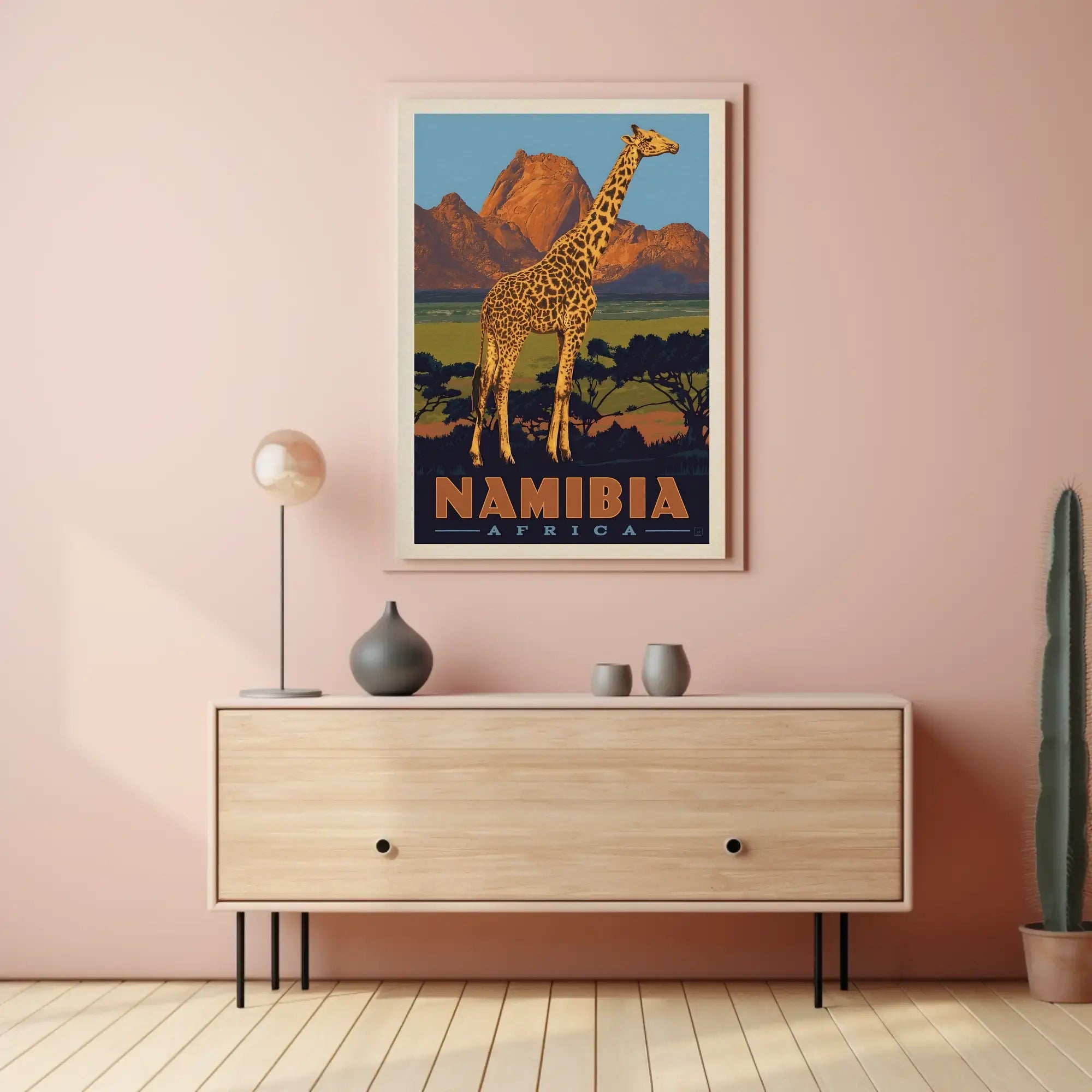 Giraffe Adventure Vintage Namibia Travel Poster PosterGoat