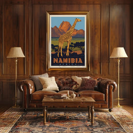 Giraffe Adventure Vintage Namibia Travel Poster PosterGoat