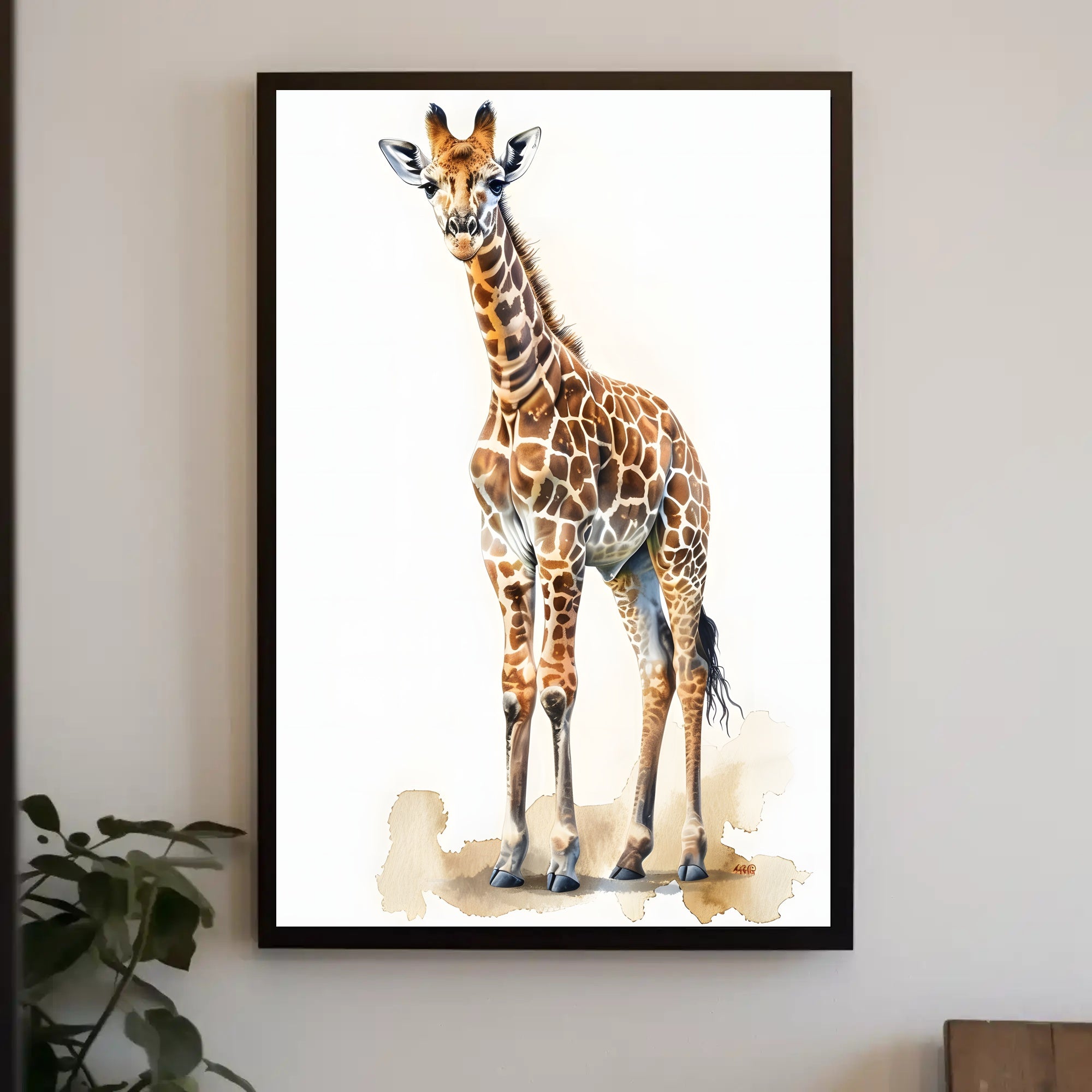 Giraffe in Watercolor Artistic Animal Poster PosterGoat