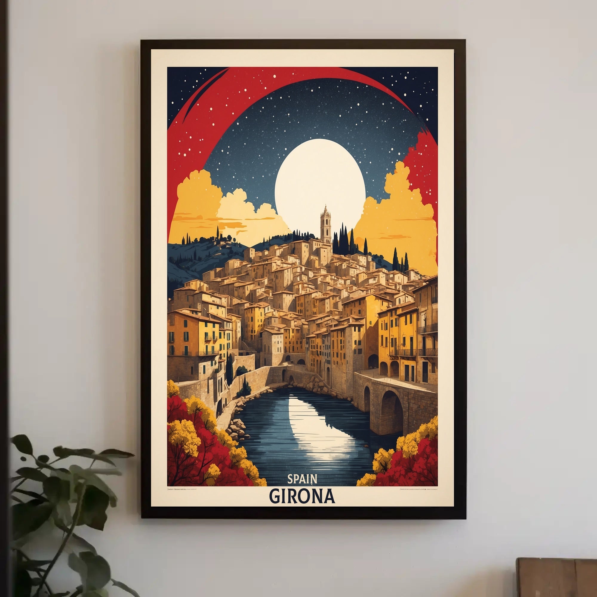 Girona Scenic Vintage Urban Cityscape Travel Poster PosterGoat
