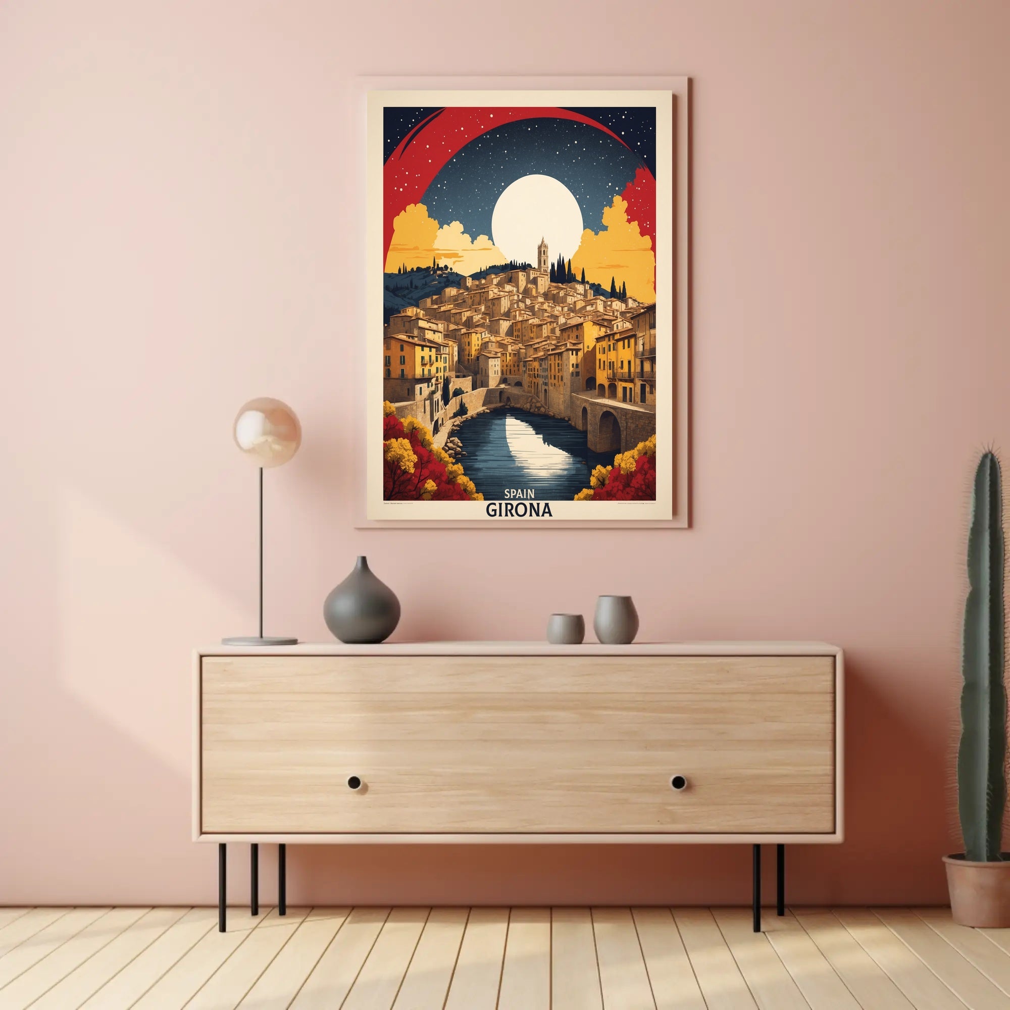 Girona Scenic Vintage Urban Cityscape Travel Poster PosterGoat