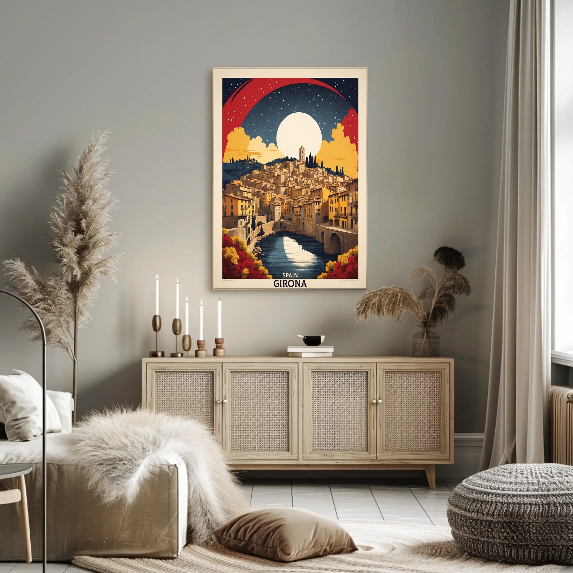 Girona Scenic Vintage Urban Cityscape Travel Poster PosterGoat