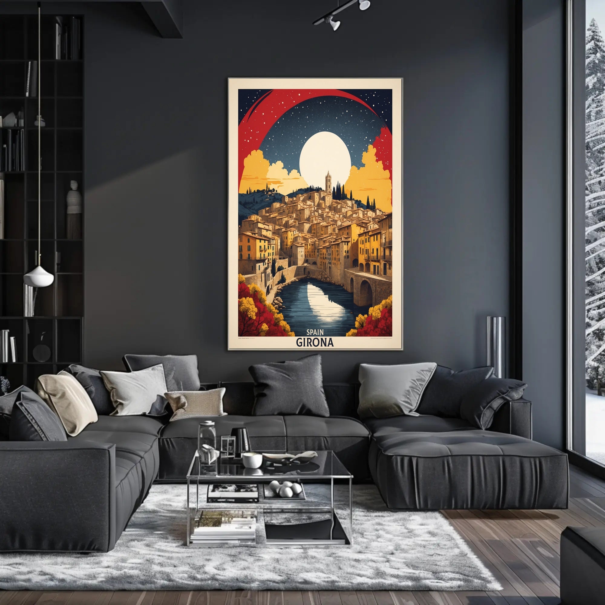 Girona Scenic Vintage Urban Cityscape Travel Poster PosterGoat