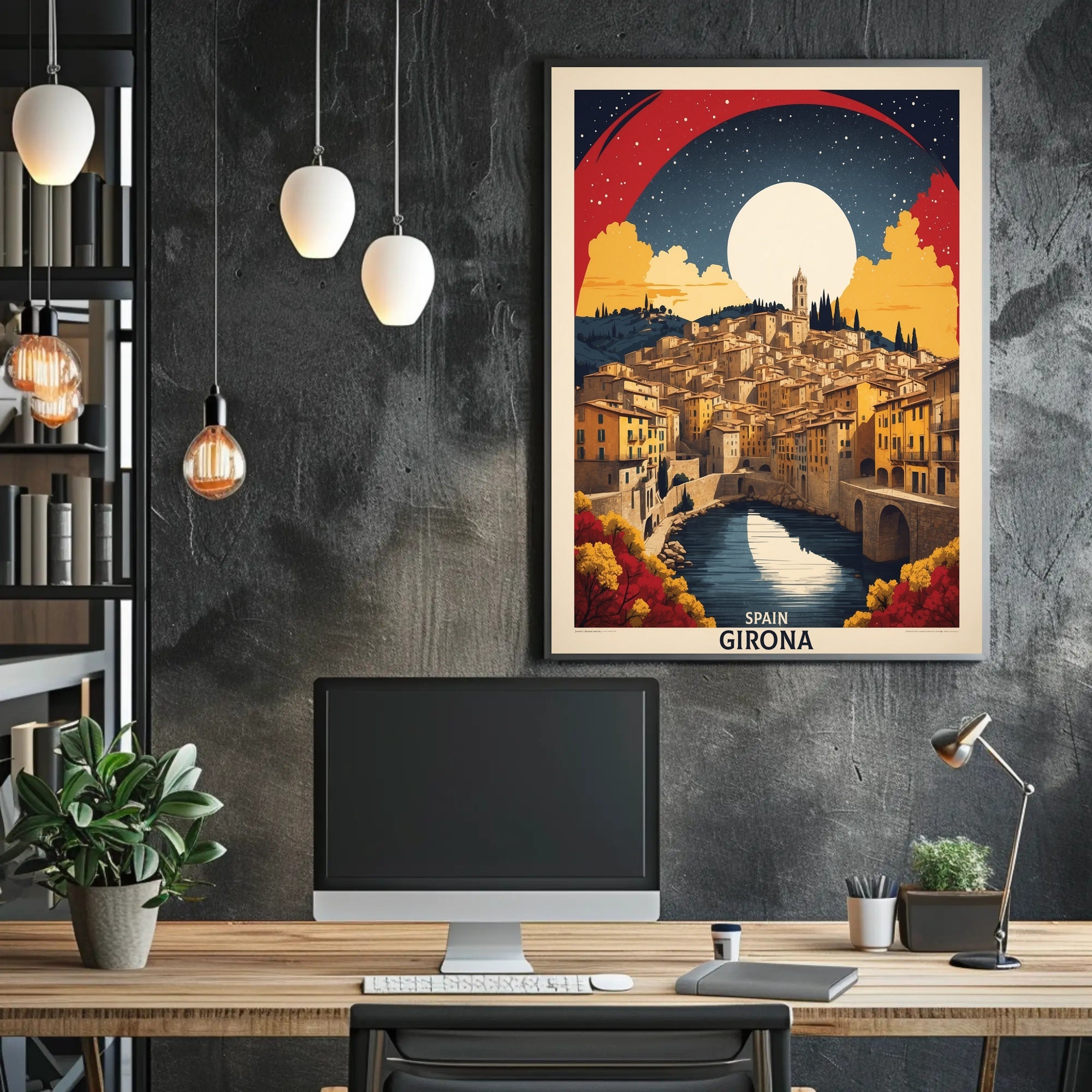 Girona Scenic Vintage Urban Cityscape Travel Poster PosterGoat