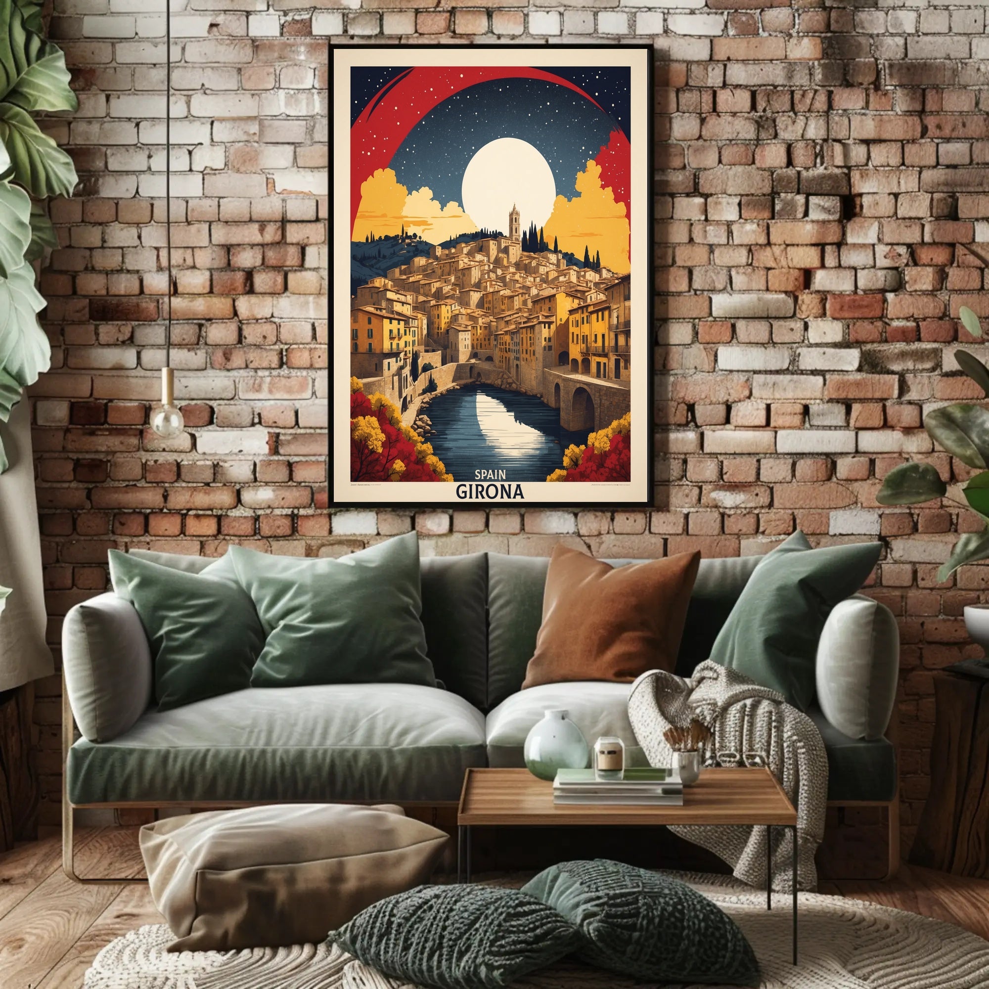 Girona Scenic Vintage Urban Cityscape Travel Poster PosterGoat