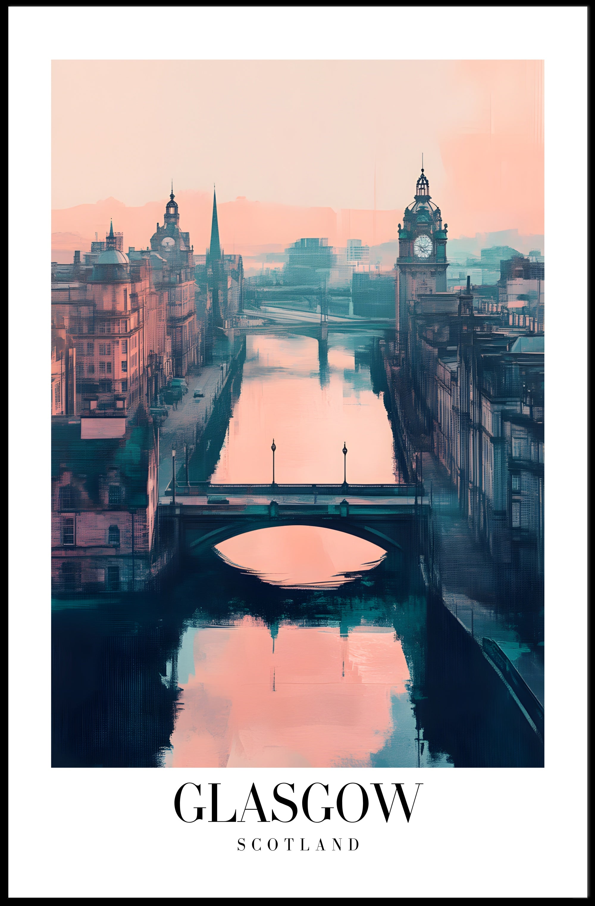 Glasgow Cityscape Modern Impressionistic Urban or Cityscape Poster PosterGoat
